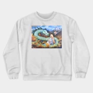 Dragon serpent and maiden warrior woman Crewneck Sweatshirt